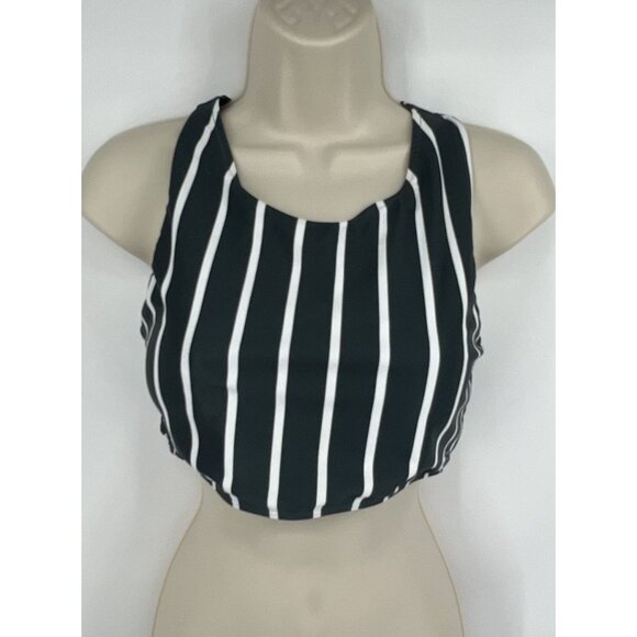 Albion Fit Swim Top Green White Stripe Cross Back Size Medium - Picture 1 of 6